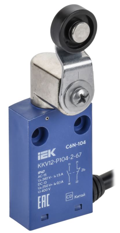 

Выключатель концевой IEK KKV12-P104-2-67 C6N-104 рычаг с пластиковым роликом IP67, KKV12-P104-2-67