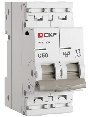 

Автоматический выключатель EKF M634250C 2P 50А (C) 4,5kA ВА 47-63N PROxima, M634250C