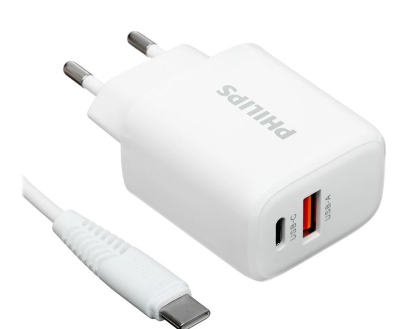 

Зарядное устройство сетевое Philips DLP2560DW/97 PD25W + кабель USB C - USB C белое, DLP2560DW/97