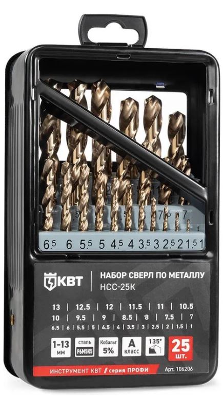 

Набор сверл КВТ 106206 по металлу НСС-25К ПРОФИ, 106206