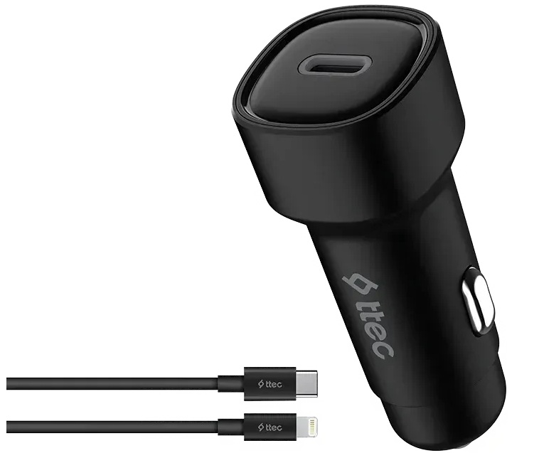 

Зарядное устройство автомобильное TTEC 2CKP01LS SmartCharger PD USB-C 30W Car Fast Charger с кабелем USB-C - Lightning. Цвет: черный, 2CKP01LS