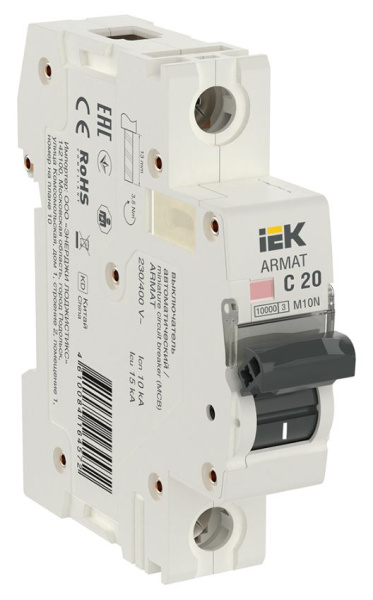 Изображение товара Автоматический выключатель IEK AR-M10N-1-C020 20А 230/400В IP20 однополюсный