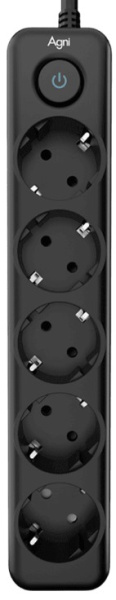 Изображение товара Сетевой фильтр AGNI TP-FD5E-3m-black 5 розеток с защитой и кабелем 3 м