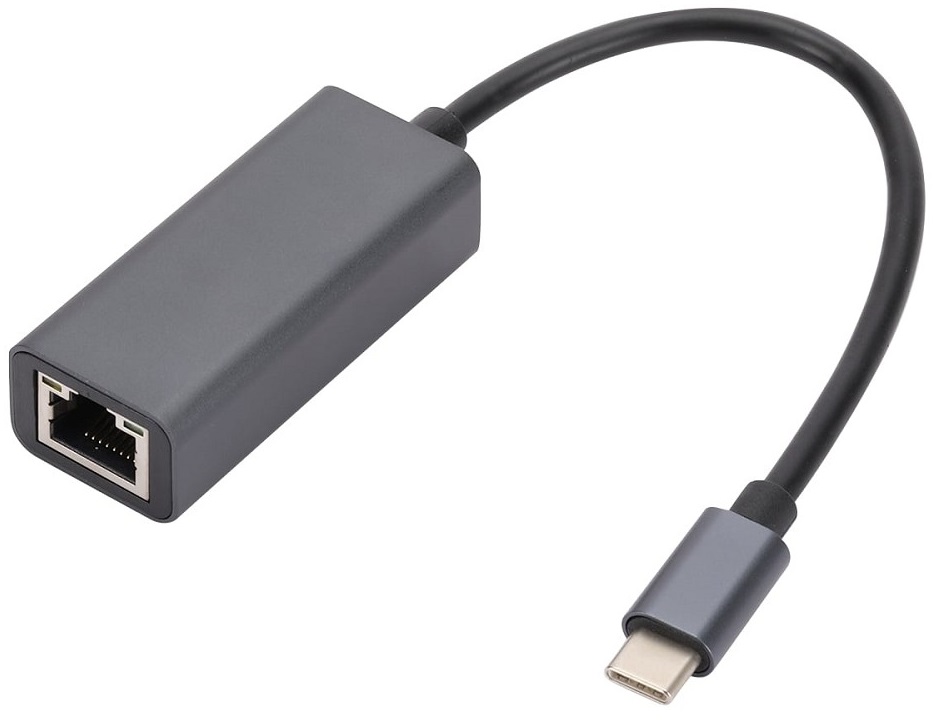 Переходник BION BXP-A-USBC-LAN-ALB с кабелем USB C - RJ45, 1000мб/с, алюминиевый корпус, 15 см, черный