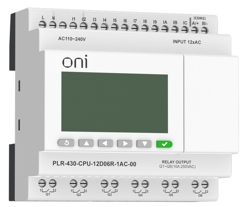 

Модуль ONI PLR-430-CPU-12D06R-1AC-00 ПЛК 430 ЦПУ 12 DI 6 RO 220В AC с экраном, PLR-430-CPU-12D06R-1AC-00