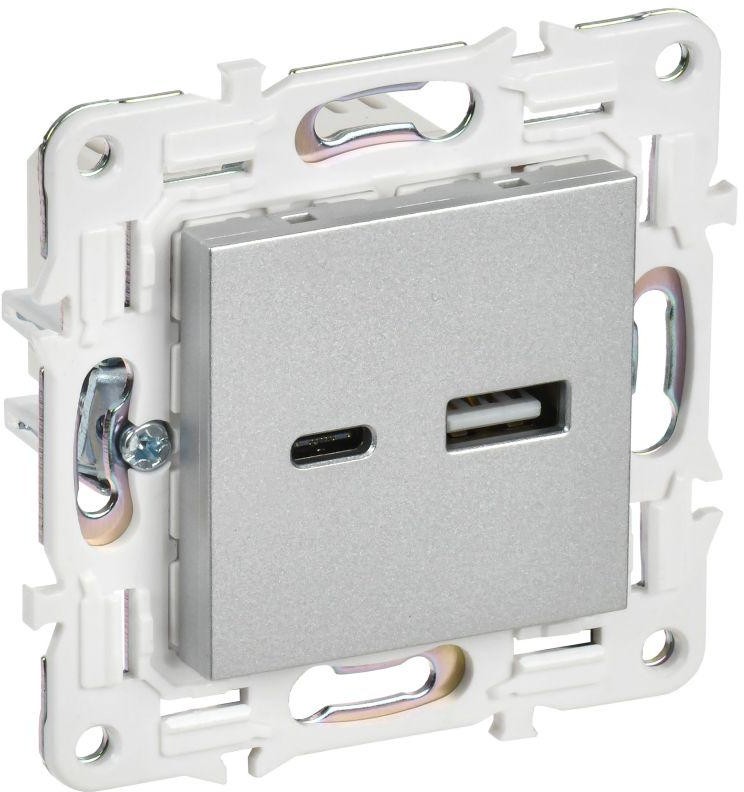 

Розетка USB IEK SK-U22-018-K23 SKANDY тип A+тип C 18Вт SK-R13S серебряная, SK-U22-018-K23