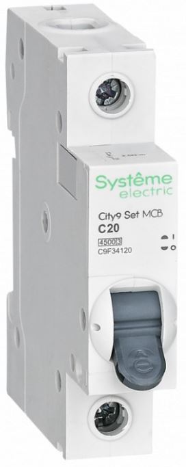

Автоматический выключатель Systeme Electric C9F34120 City9 Set С 20А 1P 4.5kA 230В, C9F34120
