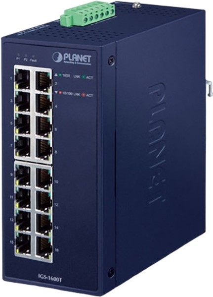 

Коммутатор Planet IGS-1600T IP30 INDUSTRIAL 16-PORT 10/100/1000T GIGABIT ETHERNET SWITCH (-40~75 DEGREES C, DUAL 12~48V DC/24V AC),UL CERTIFIED, IGS-1600T