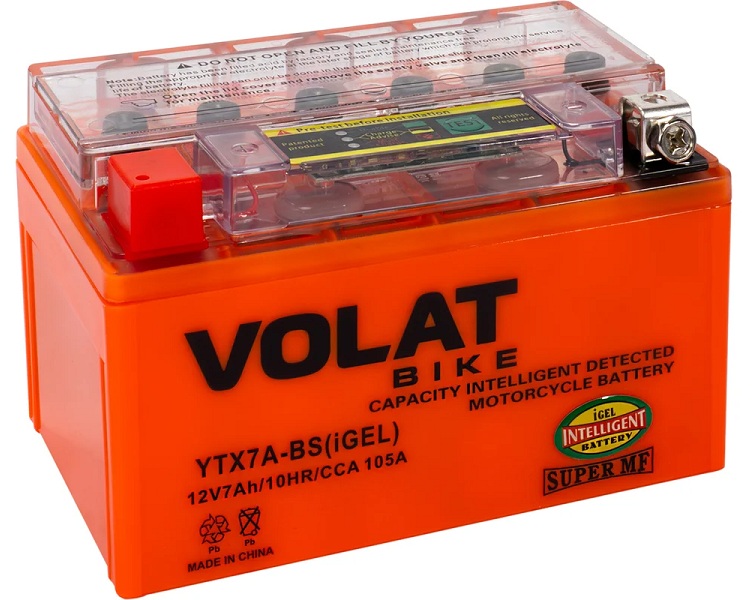 

Батарея VOLAT YTX7A-BS(iGEL)Volat (7 Ач, 12 V) Обратная, R+ 150х87х94 (для мототехники), YTX7A-BS(iGEL)Volat