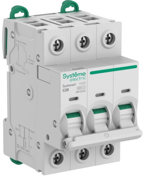 Изображение товара Автоматический выключатель Systeme Electric S9F22320 3-полюсный 20А 400В IP20