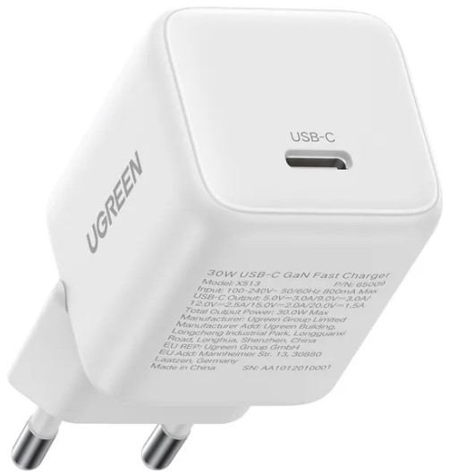 

Зарядное устройство сетевое UGREEN X513 65009_ 30W USB-C GaN Fast Charger EU. цвет: белый, X513