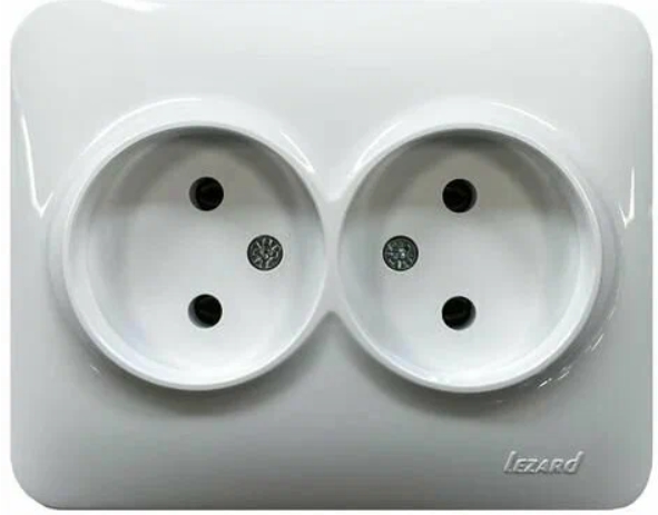 

Розетка Lezard 708-0200-128B Karina Life 2-м без заземл. ПБТ бел., 708-0200-128B