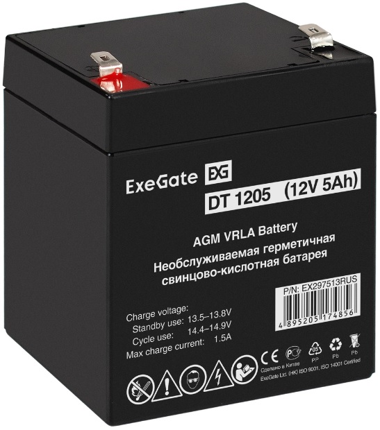 

Батарея аккумуляторная Exegate DT 1205 EX297513RUS (12V 5Ah, клеммы F2), DT 1205