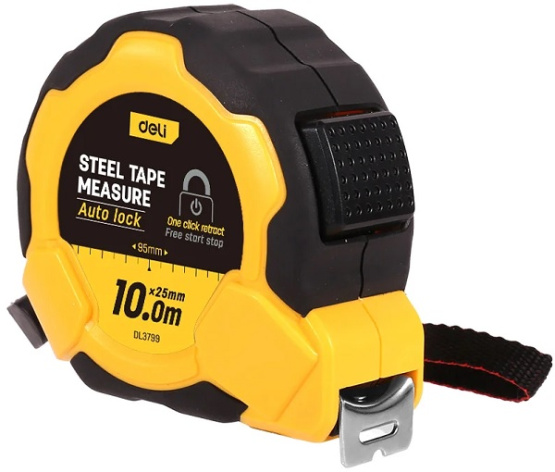 Изображение товара Строительная рулетка Deli DL3799 10 м 25 мм ударопрочный корпус автоматическое сматывание