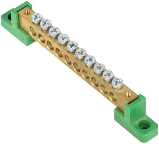 Изображение товара Шина нулевая PE 8x12 10 отверстий из латуни EKF sn0-125-10-2-pe для электросистем