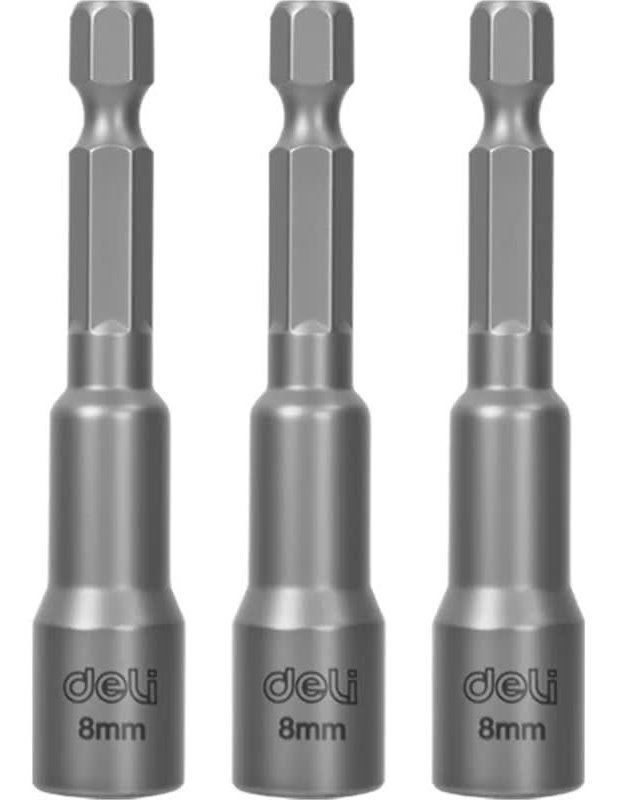 

Набор бит Deli DL4808T магнитных с торцевой головкой 3шт 8мм, длина 65мм, сталь 40Cr, пласт. кейс, DL4808T