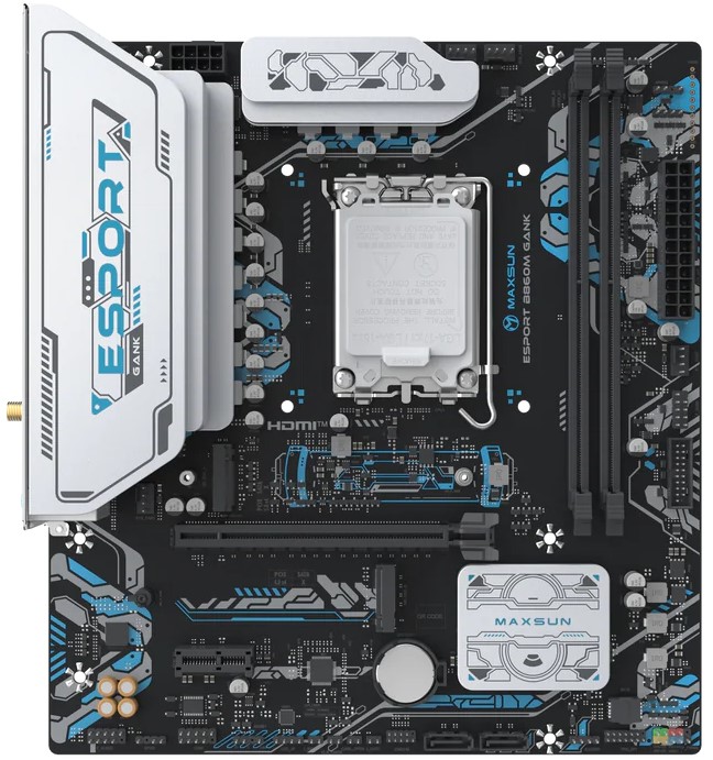 

Материнская плата mATX MAXSUN MS-eSport B860M GANK WIFI 6940709661413 (LGA1851, B860, 2*DDR5, PCIe, 2*M.2, 6*USB 3.2, 4*USB 2.0, 2*SATA, DP, HDMI), MS-eSport B860M GANK WIFI