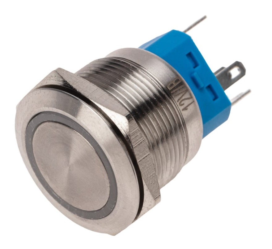 

Кнопка Rexant 36-3511 антивандальная диам. 22 12В(LED) Б/Фикс (5с) OFF-(ON) / ON-(OFF) подсв/синяя, 36-3511
