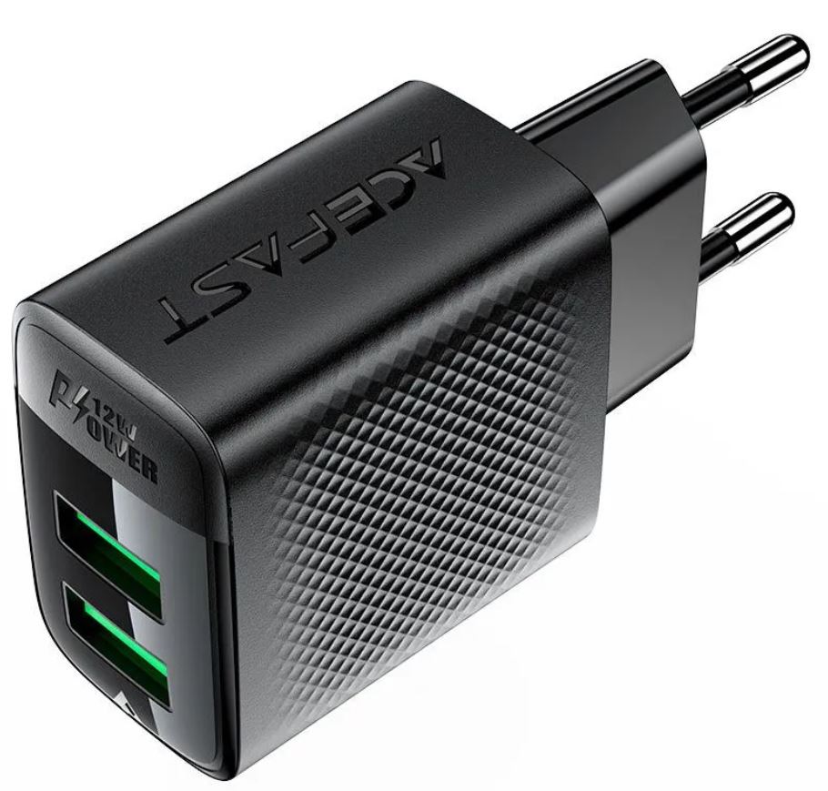 

Зарядное устройство сетевое ACEFAST A86 12W USB-A+USB-A dual port charger (EU). Цвет: черный, A86