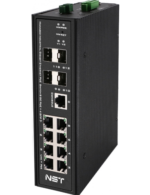 

Коммутатор промышленный NST NS-SW-8G4G-PL/IM HiPoE коммутатор Gigabit Ethernet на 8GE PoE + 4 GE SFP порта с функцией мониторинга температуры/влажност, NS-SW-8G4G-PL/IM
