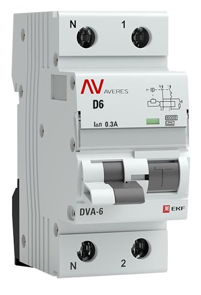 

Автомат дифференциальный EKF rcbo6-1pn-6D-300-a-av DVA-6 1P+N 6А (D) 300мА (A) 6кА AVERES, rcbo6-1pn-6D-300-a-av