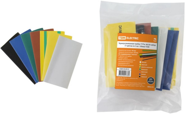 Изображение товара Термоусаживаемая трубка EKF ТТУ 40/20 полиолефиновая 0.1 м разноцветная