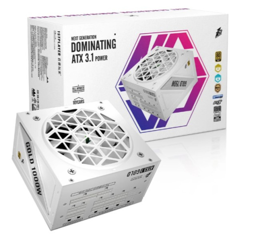 Изображение товара Блок питания 1STPLAYER HA-1000BA4-WH 1000 Вт сертификация 80 Plus GOLD активный PFC