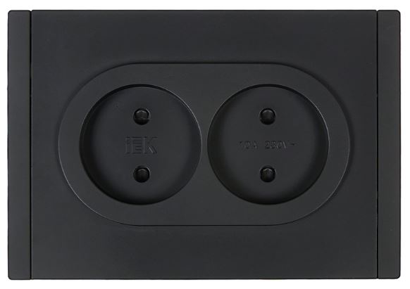 

Розетка двухместная без заземления IEK FP-R23-10-1-K02 FORTE&PIANO с защитными шторками б/к 10А FP125 черная, FP-R23-10-1-K02