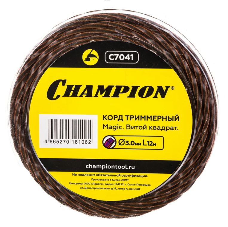

Корд CHAMPION C7041 триммерный Magic 3,0мм*12м (витой квадрат), C7041