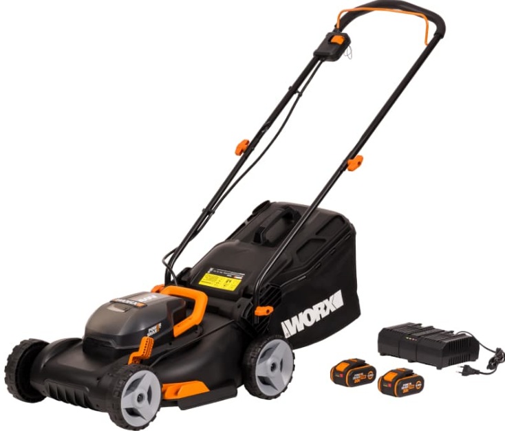 

Газонокосилка Worx WG743E аккумуляторная 2х20В 40 см 2х4 Ач двойное ЗУ, WG743E