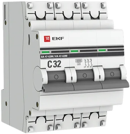 

Автоматический выключатель EKF mcb4763m-6-3-32C-pro 3P 32А (C) 6кА ВА 47-63M без теплового расцепителя PROxima, mcb4763m-6-3-32C-pro