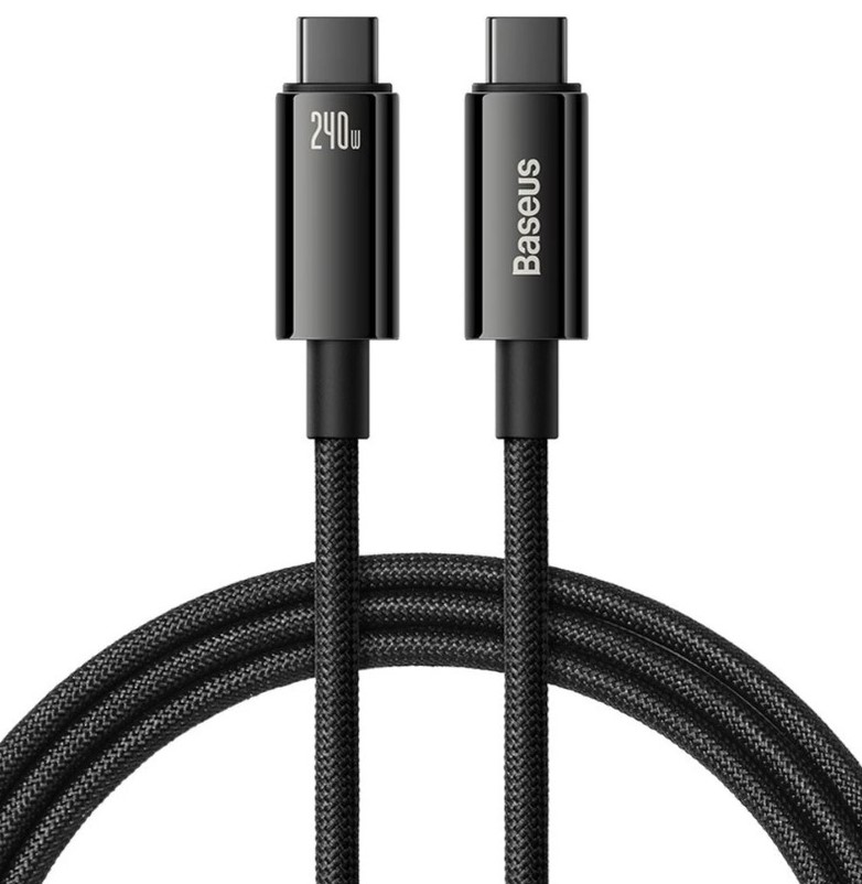 

Кабель интерфейсный Baseus CAWJ040001 Tungsten Gold Fast Charging Data Type-C to Type-C 240W 1m Black (передача данных, питание устройств, скорость пе, CAWJ040001