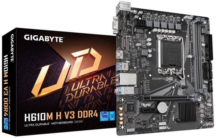 

Материнская плата mATX GIGABYTE H610M H V3 DDR4 (LGA1700, H610, 2*DDR4 (3200), 4*SATA 6G, M.2, 2*PCIE, Glan, D-Sub, HDMI, 2*USB 3.2, 4*USB 2.0), H610M H V3 DDR4