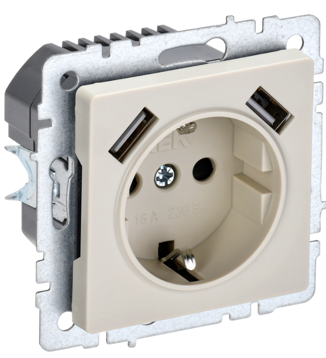 

Розетка с заземлением IEK BR-R14-16-U21-D21-K10 BRITE с защитными шторками 16А с USB A+A 2,1А РЮш10-1-БрКр Бежевый, BR-R14-16-U21-D21-K10