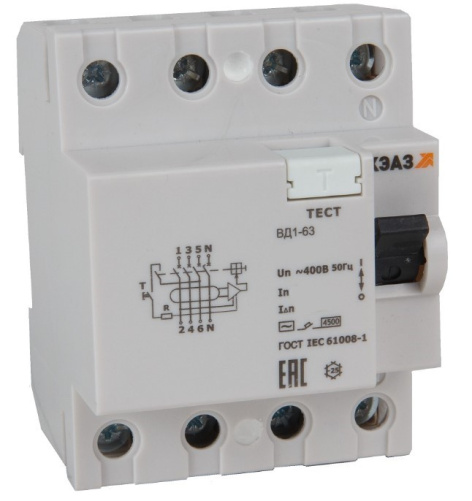 Изображение товара УЗО КЭАЗ 318486 40 мА 4 полюса для безопасного электроснабжения