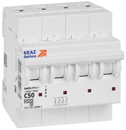 Изображение товара Автоматический выключатель КЭАЗ OptiDin 326826 4 полюса 50 А 400 В