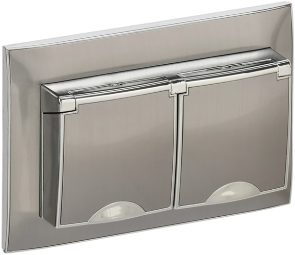 

Розетка двухместная с заземлением IEK SK-R26-16-44-K50-F SKANDY с крышкой 16А в сборе IP44 SK-R12N металл никель, SK-R26-16-44-K50-F