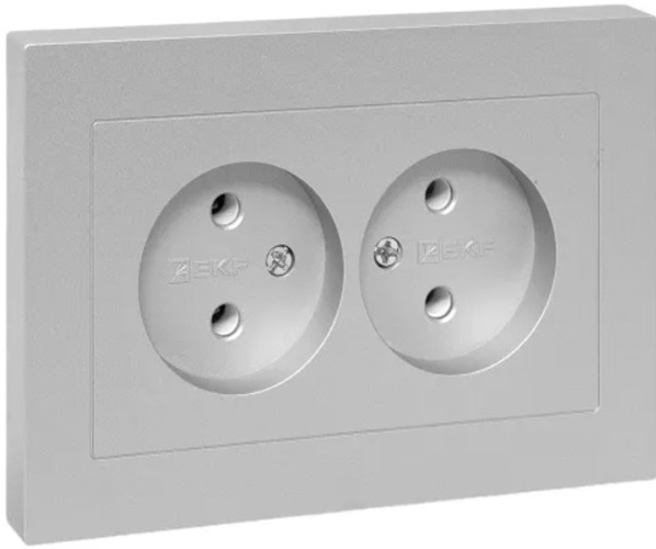 

Розетка двухместная без заземления в сборе EKF UP1-SOA-200 16А, без шторок, с рамкой, алюминий Эпика, UP1-SOA-200