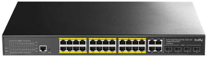

Коммутатор управляемый Cudy GS2028PS4-400W Layer 2 28 Ports 10/100/1000M PoE ,1-24 Port support POE (802.3at/af) ,with 4 Uplink Gigabit SFP/ETH Combo, GS2028PS4-400W