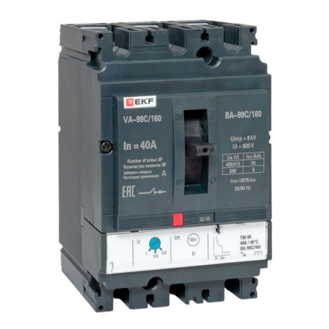 Изображение товара Автоматический выключатель EKF MCCB99C-160-40 3П серии PROxima моноблок