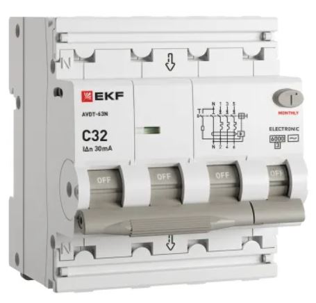 

Автомат дифференциальный EKF D63N46E32C30 АВДТ-63N 3P+N 32А характеристика C 30мА тип AC электронный 6кА PROXIMA, D63N46E32C30