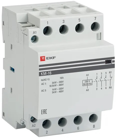 

Контактор EKF km-3-16-31 КМ 16А 3NО+NC (3 мод.), km-3-16-31
