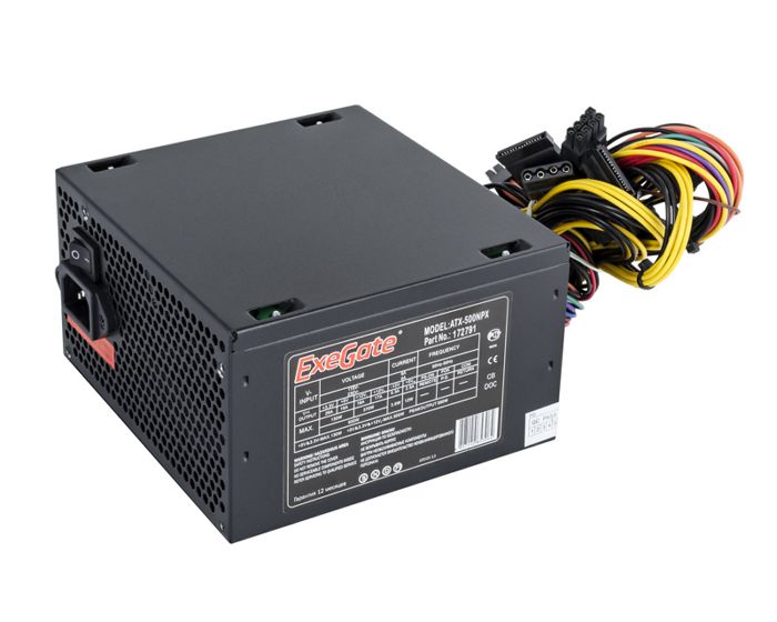 

Блок питания ATX Exegate 500NPX EX224734RUS-PC 500W, PC, black,12cm fan, 24p+4p, 6/8p PCI-E, 3*SATA, 2*IDE, FDD + кабель 220V в комплекте, 500NPX