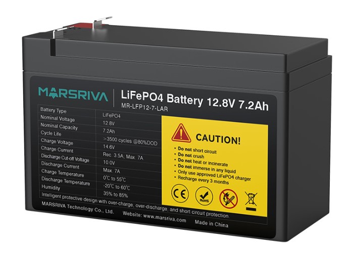 

Батарея Marsriva MR-LFP12-7-LAR LiFePO4, 12.8В/7.2Ач, Deya, Класс A, 2000 циклов, MR-LFP12-7-LAR