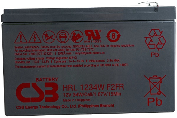 Источник бесперебойного питания FR Battery CSB series HRL, HRL1234W F2 FR, voltage 12V, capacity 34 W/C at 15 min. discharge to U con. - 1.67 V/Cel