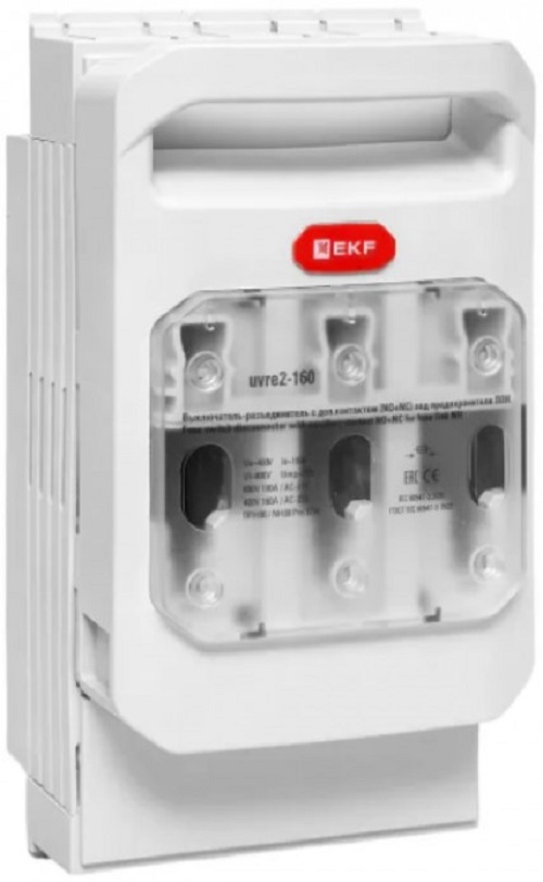 

Выключатель-разъединитель EKF uvre2-160 УВРЭ v2 160А с доп контактом (NO+NC) откидного типа под предохранители ППН (габ.00), uvre2-160
