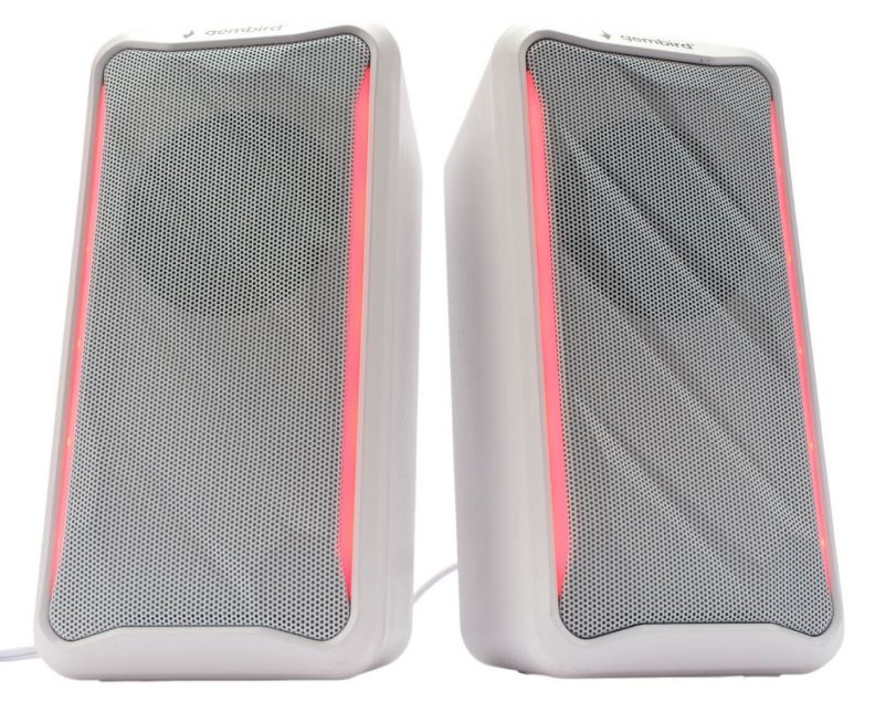 Акустическая система 2.0 Gembird SPK-305-W 10Вт, пластик, рег.громкости, RGB подсветка, белый