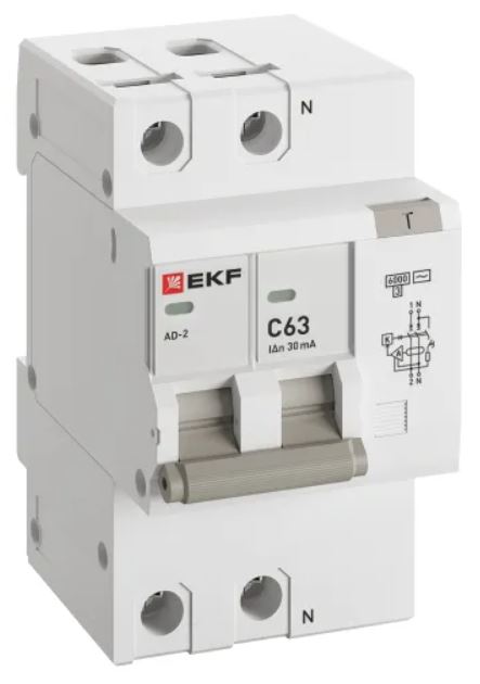 

Автомат дифференциальный EKF DA2-6-63-30-pro АД-2 2Р 63А характеристика C 30мА тип АС электронный 6кА PROXIMA, DA2-6-63-30-pro