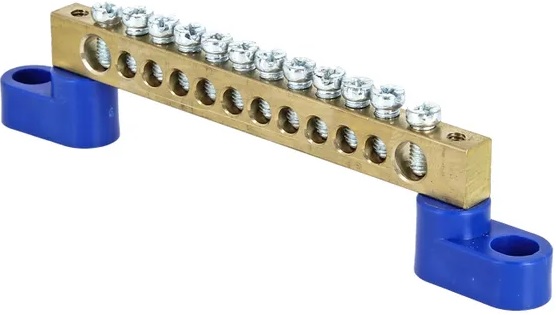 

Шина EKF sn0-125-12-2 "0" N (8x12мм) 12 отв. латунь 2 синих угловых изолятора, sn0-125-12-2