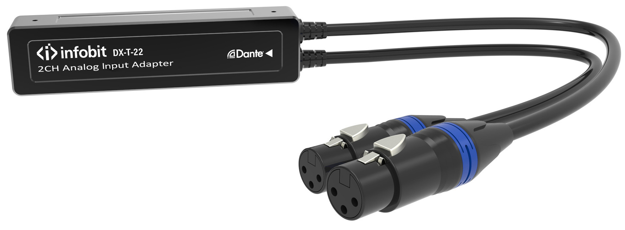 

Конвертер Infobit iTrans DX-T-22 Dante (передатчик), 2 ан. входа XLR(F), RJ45(Dante), iTrans DX-T-22